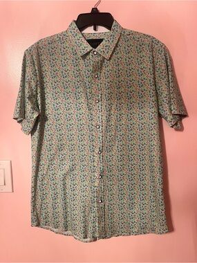 LOFT Men's Short Sleeve Floral Button-Up Shirt in Light Blue
